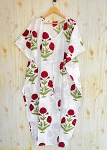 ชุดเดรสคาฟตันผ้าฝ้ายโบฮีเมียนดอกไม้ขนาดหนึ่งชุดทำด้วยมือชุดคลุมอาบน้ำเนื้อนุ่มพิมพ์ลายบล็อกอินเดียชุดแมกซี่สวมใส่ในรีสอร์ทสำหรับผู้หญิงธรรมชาติแบบลำลอง - Product Image 5