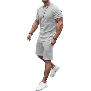Conjunto de camiseta y pantalones cortos de manga corta con cuello redondo y pantalones cortos de verano OEM a la venta - Product Image 5
