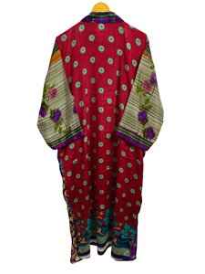 Patchwork Kimono Robe Bikini Cover Up Night Wear Long Robe, Kimono Sari en soie recyclée vintage indien fait à la main, - Product Image 5