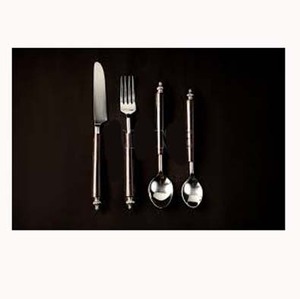 Ensemble de couverts polis miroir argenté avec poignée ronde audacieuse outil de cuisine en métal ustensile salade soupe service cuillère ensemble couverts - Product Image 1