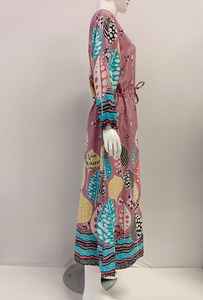 Robe de soirée décontractée à imprimé floral avec boutons à l'avant et cordon de serrage à la taille-pour l'été musulman Abaya Wear - Product Image 2