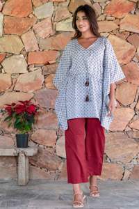 Verano algodón Kaftan Top pijama Boho moda Casual Wear vacaciones playa impreso 2 piezas conjunto tejido hasta el suelo patrón Natural - Product Image 4