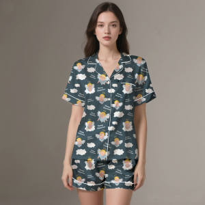 Smooth & Breathable Digital Print Silk <b>Satin</b> Customizable Luxury Pajamas Adult Spring Summer <b>Set</b> - Product Image 5