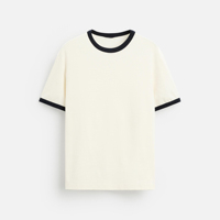 T-shirt court décontracté pour homme, col rond, coupe classique, en tissu côtelé contrastant de qualité supérieure, 300g, uni, respirant, lavé, anti-plis, anti-bouloches