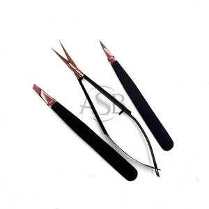 Juego de Pinzas para Cejas con Logotipo Personalizado en Oro Rosa y Negro, Pinzas para Cejas con Puntas Inclinadas y Puntiagudas con Tijeras para Cejas con Resorte Sostenible - Product Image 1