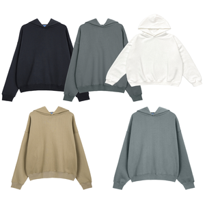 เสื้อฮู้ดแบบปรับแต่งได้สำหรับผู้ชายเสื้อฮู้ดแบบหนาเปิดไหล่ทรงหลวมสีทึบ - Product Image 3