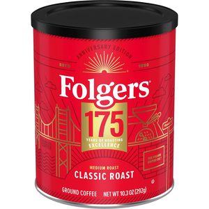 Café Molido Tostado Medio Clásico Folgers, Lata Metálica de Edición Limitada por el 175 Aniversario, 10.3 Oz - Product Image 1