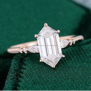 Anillo de compromiso de diamante hexagonal alargado IGI certificado 1 a 2 Ct distancia de diamante cultivado en laboratorio pavé regalos de oro rosa para mujeres - Product Image 4