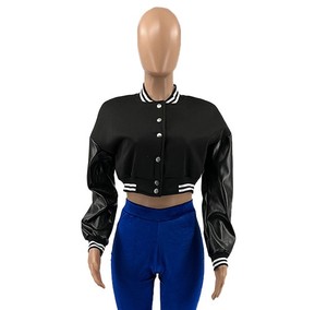 OEM Custom Logo <b>Women</b> Streetwear Blank Plain Baseball Crop <b>Jackets</b> Customized <b>Women's</b> Cropped Varsity <b>Jacket</b> for Your Brand - Product Image 6