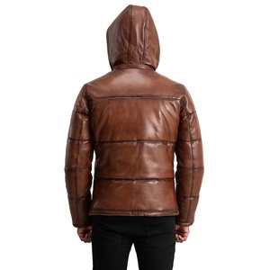 Unisex Genuine Leather Puffer Jacket With Stand Collar Breathable Quilted Design <b>Winter</b> Hooded Zipper Closure OEM Service - Product Image 5