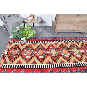 Alfombra turca Vintage, diseño de retazos, naranja, rojo, 3,3x11,5 pies, Material de lana, tejido plano, respaldo de látex para decoraciones de sala de estar - Product Image 2