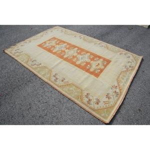 Alfombra de lana turca Vintage Beige y naranja clásica 6,3 X 9.2ft Patchwork Flat Weave Yute Carpet para sala de estar Nuevo producto - Product Image 2