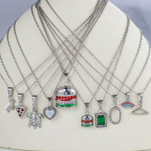 Bijoux étanches collier en acier inoxydable pendentif personnalisé cz coeur breloque tortue arc-en-ciel bricolage Hamburger <span class=keywords><strong>Pizza</strong></span> pendentif accessoires - Product Image 3