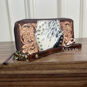 Pochette en cuir véritable usinée à la main pour femmes, longue et mince, vintage, couleur unie, avec boucle en cuir de vachette, porte-cartes Portefeuille 2025 - Product Image 1