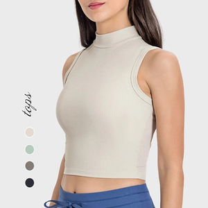 Chaleco de Yoga acanalado de cuello alto para mujer hecho a medida, Sujetador deportivo cómodo que absorbe la humedad, diseño sin mangas, gimnasio antisísmico XL - Product Image 5