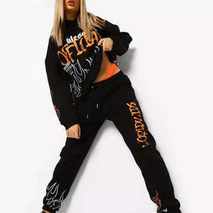 Conjunto de Jogger de invierno de dos piezas ecológico para mujer, Sudadera con capucha estampada, Material de lana suave para uso diario informal, actividades al aire libre - Product Image 2