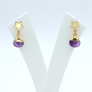 Boucles d'oreilles pendantes en forme de cœur plaquées or 18 carats faites à la main avec pierre d'améthyste, bijoux élégants et tendance pour mariage féminin - Product Image 4