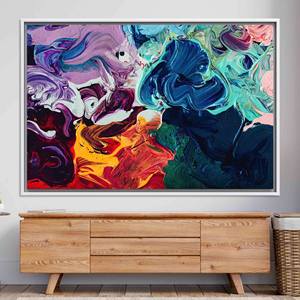 Impression moderne et colorée : Art mural abstrait en verre trempé acrylique, toile encadrée BLANCHE - Product Image 1