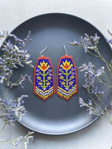 Boho <b>bead</b> earrings with <b>turquoise</b> design andy cascading fringe, unique jewelry gift - Product Image 2