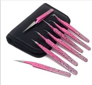 Pince à cils en acier inoxydable de haute qualité ensemble 8 pièces couleurs personnalisées ciseaux à pointe incurvée pointe en fibre disponible pochette personnalisée - Product Image 1
