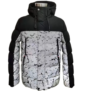 Chaqueta Varsity de Invierno para Hombre, Color Verde Neón Brillante, Estilo Burbuja, Manga Larga, Capucha, Cuello Alto, Cierre de Cremallera, Transpirable - Product Image 1