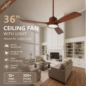 36 Inch Wood <b>Ceiling</b> Fan with <b>Light</b>, 3 Solid Wood Blades, <b>Remote</b> <b>Control</b>, Reversible DC Motor for Bedroom Small Room - Product Image 1