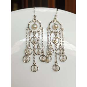 Handmade <b>Silver</b> & Freshwater Pearl <b>Dangle</b> <b>Earrings</b> Elegant Bridal Jewelry Perfect Wedding Gift for Her - Product Image 3