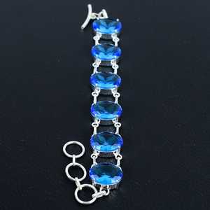 Bracelet à breloques en zircon bleu, fait main, argent sterling 925, bijoux de luxe, cadeau élégant pour un anniversaire, pour femmes - Product Image 3