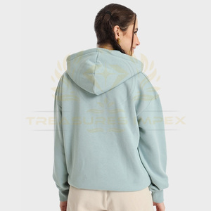 Sudadera con capucha de gran tamaño de lana de algodón sólido para mujer con logotipo personalizado en la parte delantera, jersey con hombros caídos, mangas completas de invierno - Product Image 6