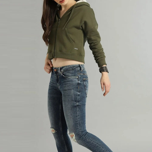 Regular Fit Custom Oversize Design Women's Hooded Crop <b>Top</b> Hoodie <b>Winter</b> Front Logo 100% Cotton Eco-Friendly Quick Dry - Product Image 5