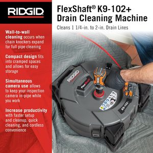 Machine de nettoyage de canalisations Amjet RIDGID K9-102 avec tige flexible de 15 m et déboucheur à chaîne lisse pour cuisine - Product Image 4