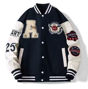 Men's Vintage Hip Hop Letterman Baseball Jacket with Stand Collar Canvas Fabric Front Embroidery-for Baseball <b>Fans</b> - Product Image 3