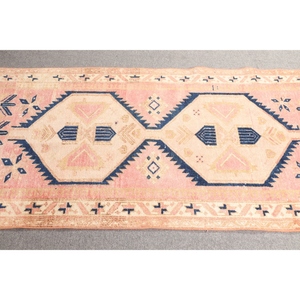 Tapis turc 3,37 x 6,2 pieds, petit tapis vintage, tapis géométrique rose et bleu - Product Image 3