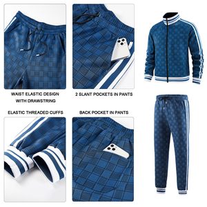 Jogging Tracksuit TBF-132 Plaid Pattern Zipper Closure Elastic Waistband Breathable Fabric - Product Image 6