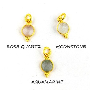 Aigue-marine pierre précieuse minuscule pendentif rond à facettes lunette fantaisie en argent sterling pierre ronde lunette breloques plaqué or - Product Image 3