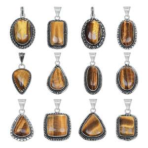 Colgante Chapado en Oro Amarillo y Plata para Mujer, Clásico, Hecho a Mano, Simple, Regalo para Uso Diario, de Latón con Ojo de Tigre Natural - Product Image 1