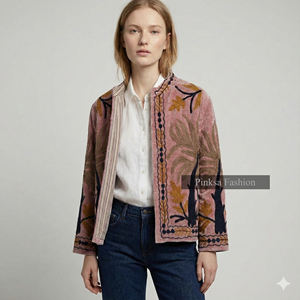 Suzani Bohème en Velours Brodé à la Main, Motif Floral Ethnique, Écologique, Respirant, Séchage Rapide, Luxe pour Femme, Automne Hiver - Product Image 4