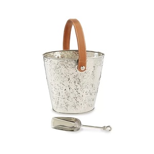 Refroidisseur de vin en acier inoxydable, motif fleur en relief, poignée en cuir, seau à glace en métal en fer pour boissons - Product Image 2