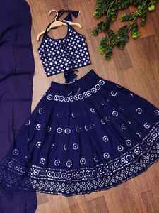 Shoryam Fashion Girls Party & Diwali Sequin Floor-Length Lehenga Choli Outfit; Elegant Dark Blue Kids Indian Ceremonies - Product Image 2