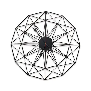 Handmade Geometrical Design Metal Wall Clock for Home Living Dining Bedroom And Office 24 Inch Black