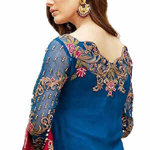 Tissu en coton et soie bleu cousu de haute qualité pour femmes, lavable toute saison, couleurs personnalisées, service OEM, shalwar pakistanais - Product Image 5