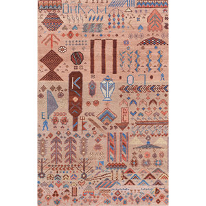 Alfombras Anudadas a Mano de Lana y Seda de Bambú con Patrón Geométrico Manchaha, Rosa y Morado para Uso Doméstico-Les-2248 - Product Image 1