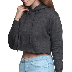 Nuevo estilo barato Venta caliente Crop Top Nueva llegada Mujeres Sudadera con capucha Color sólido Alta calidad 100% Algodón Crop Top Sudadera con capucha - Product Image 3