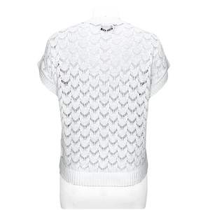 SS24 Pull en coton fin personnalisé pour les femmes motif floral imprimé floral à manches courtes pull tricoté à épaules tombantes Logo avant - Product Image 2