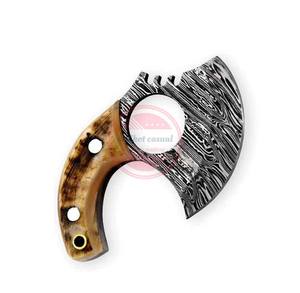 Cuchillo Ulu de acero damasco personalizado con cuchillos Ulu de madera con Funda de cuero - Product Image 5