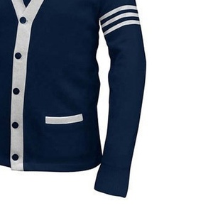 Suéter cárdigan acrílico de invierno de lana y acrílico a rayas azul marino al por mayor, suéter de universidad de color personalizado y bordado - Product Image 3