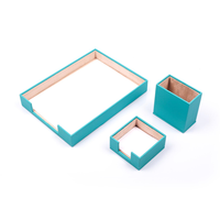 Organisateur de bureau triple avec boîte à stylos étagère à papier porte-notes accessoires de bureau en métal et cuir PU