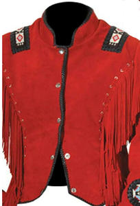 Chaqueta Formal de Cuero Suede Estilo Western con Cuello Alto y Logotipo Frontal Teñida en Rojo - Product Image 2