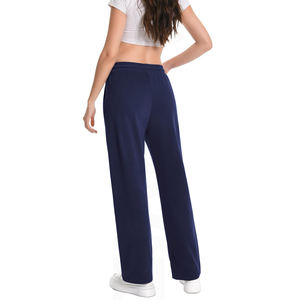 Pantalons de survêtement évasés taille haute de qualité supérieure pour femmes, en coton de haute qualité, pantalons à jambes larges pour l'hiver, style à devant plat - Product Image 2