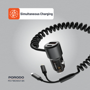 Porodo 95W Chargeur de voiture transparent avec câble enroulé - Product Image 3